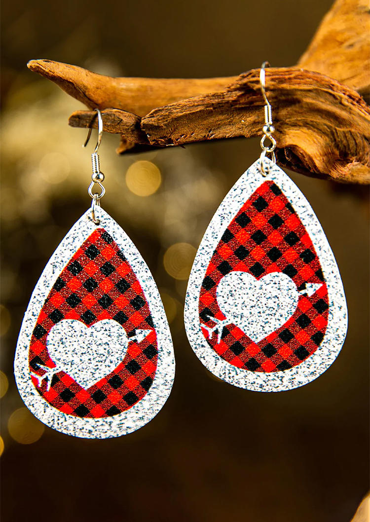 

Earrings Plaid Heart Arrow PU Leather Earrings in Multicolor. Size