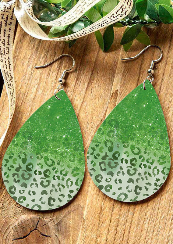 

Earrings Gradient Leopard Water Drop Earrings in Green. Size