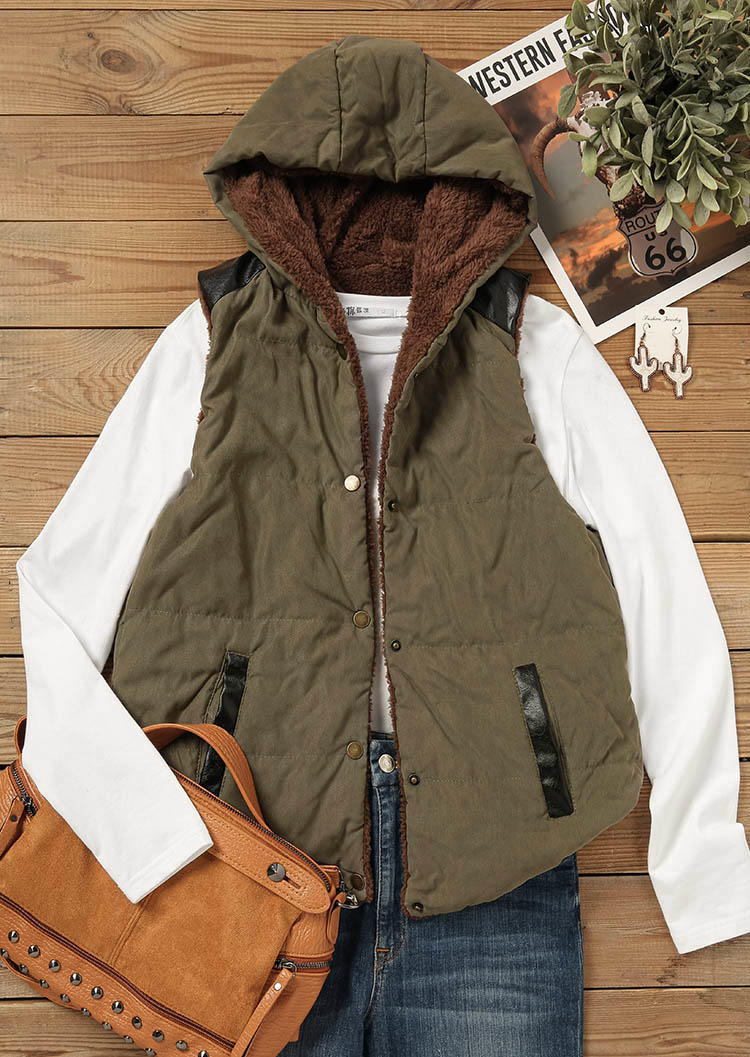 

Coats Button Pocket Cashmere Hooded Vest Coat - Army Green in Green. Size