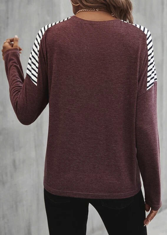 

Blouses Striped Splicing Pocket Long Sleeve Blouse in Multicolor. Size
