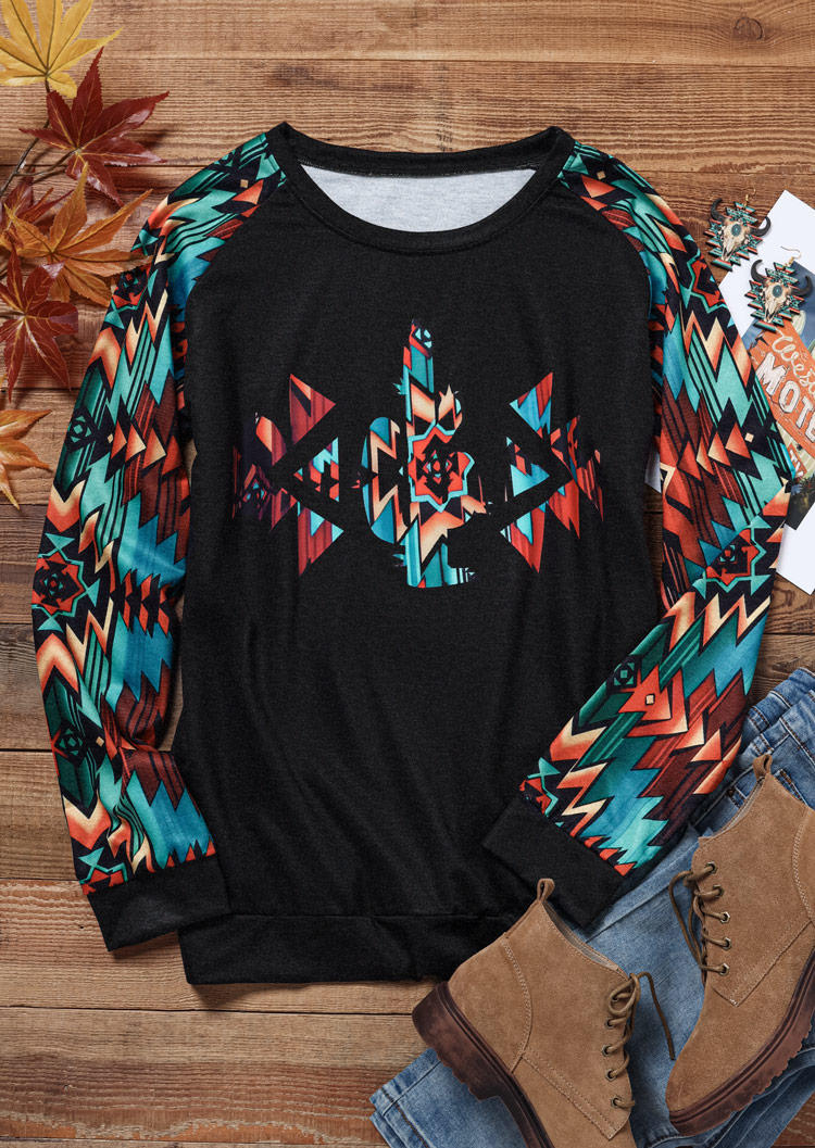 Aztec Geometric Long Sleeve Sweatshirt - Black