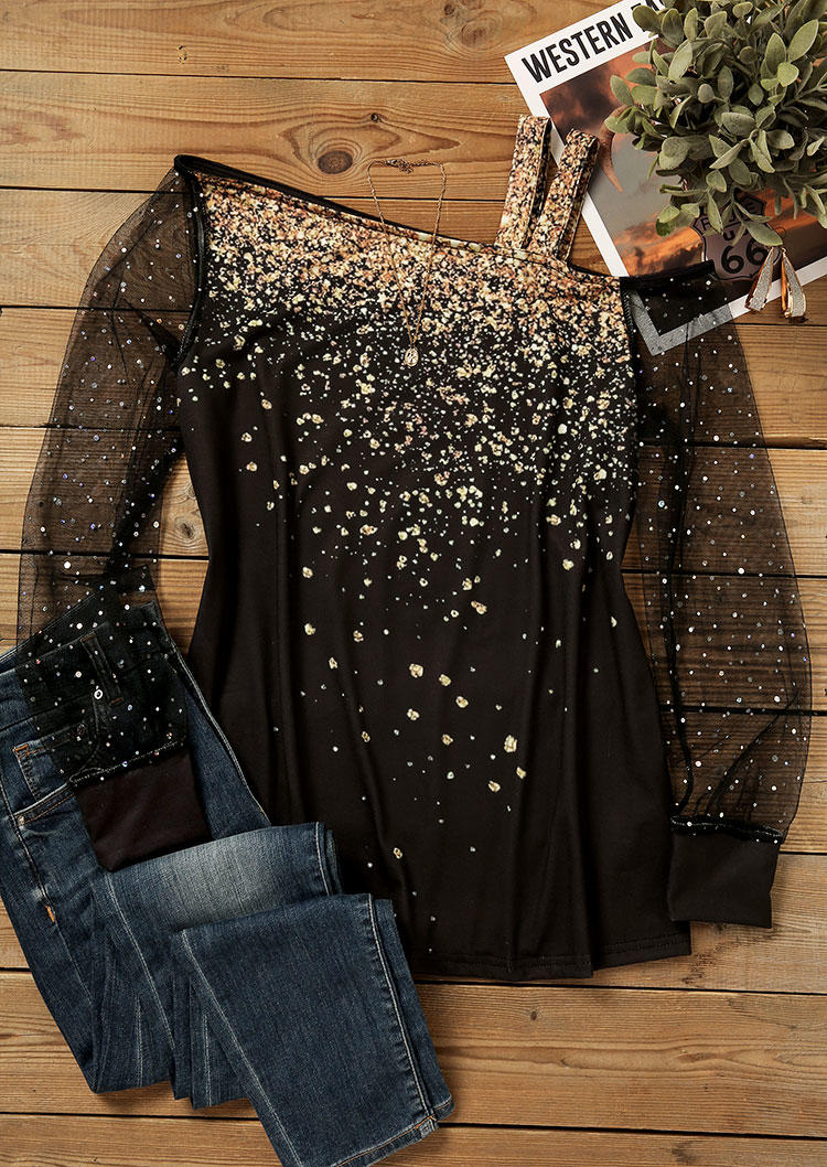 

Blouses Glitter One Sided Cold Shoulder Blouse in Multicolor. Size: M
