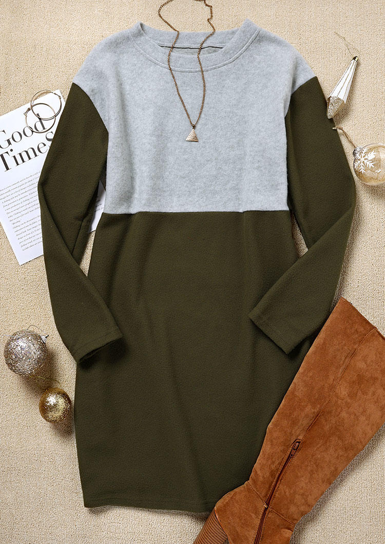 

Mini Dresses Long Sleeve O-Neck Sweatshirt Mini Dress - Army Green in Green. Size