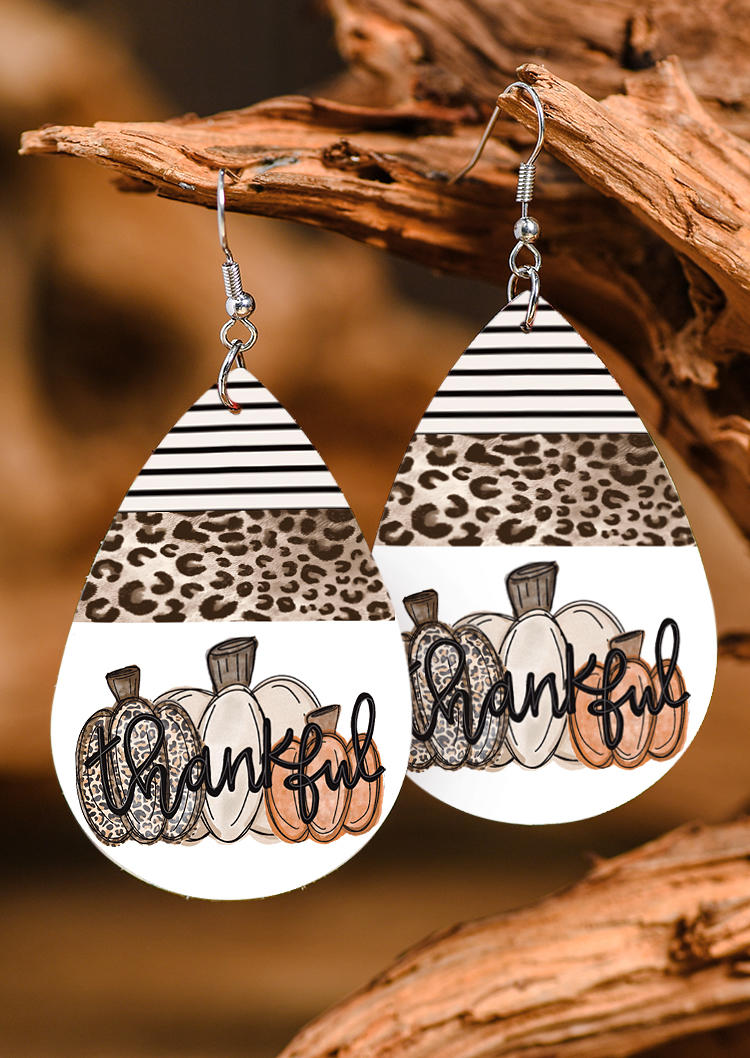 

Earrings Thanksgiving Thankful Pumpkin Leopard Striped Earrings in Multicolor. Size