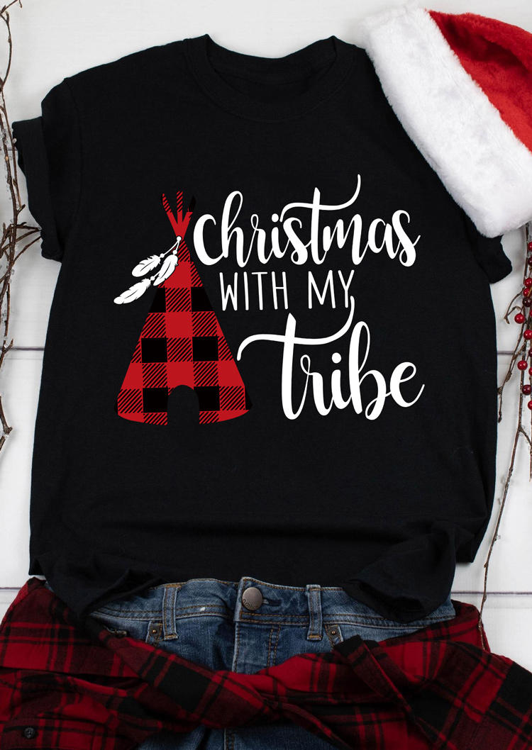 

T-shirts Tees Christmas With My Tribe Plaid T-Shirt Tee in Black. Size