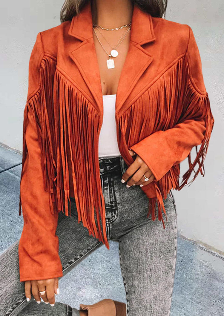 

Coats Tassel Turn-Down Collar Crop Coat in Orange. Size