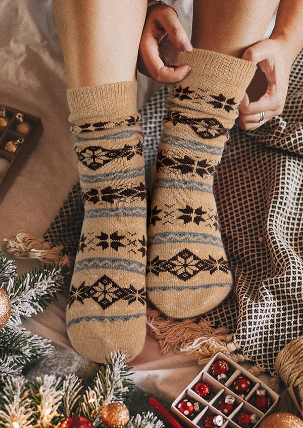 

Crew Socks Christmas Snowflake Casual Crew Socks in Khaki. Size