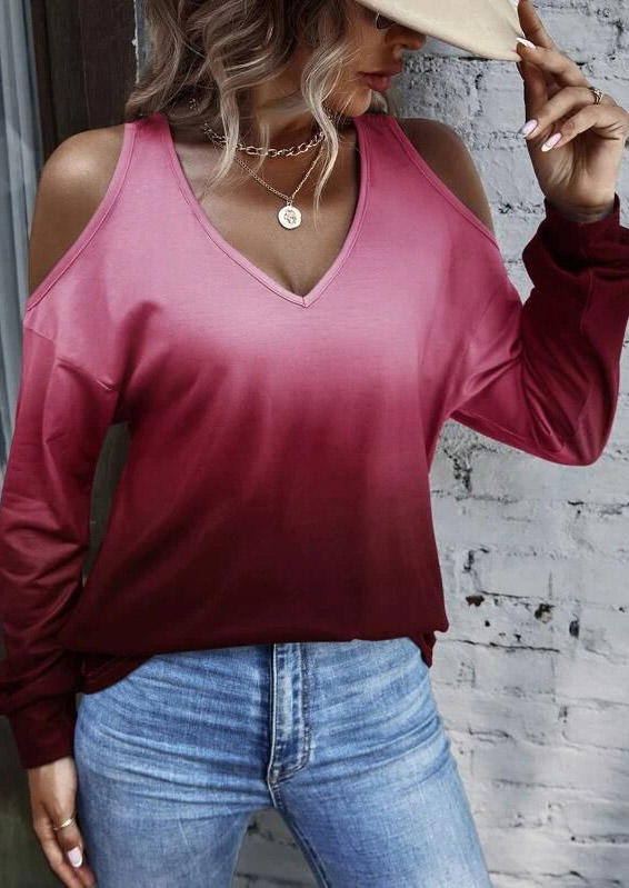 

Blouses Gradient Twist Hollow Out Blouse in Red. Size