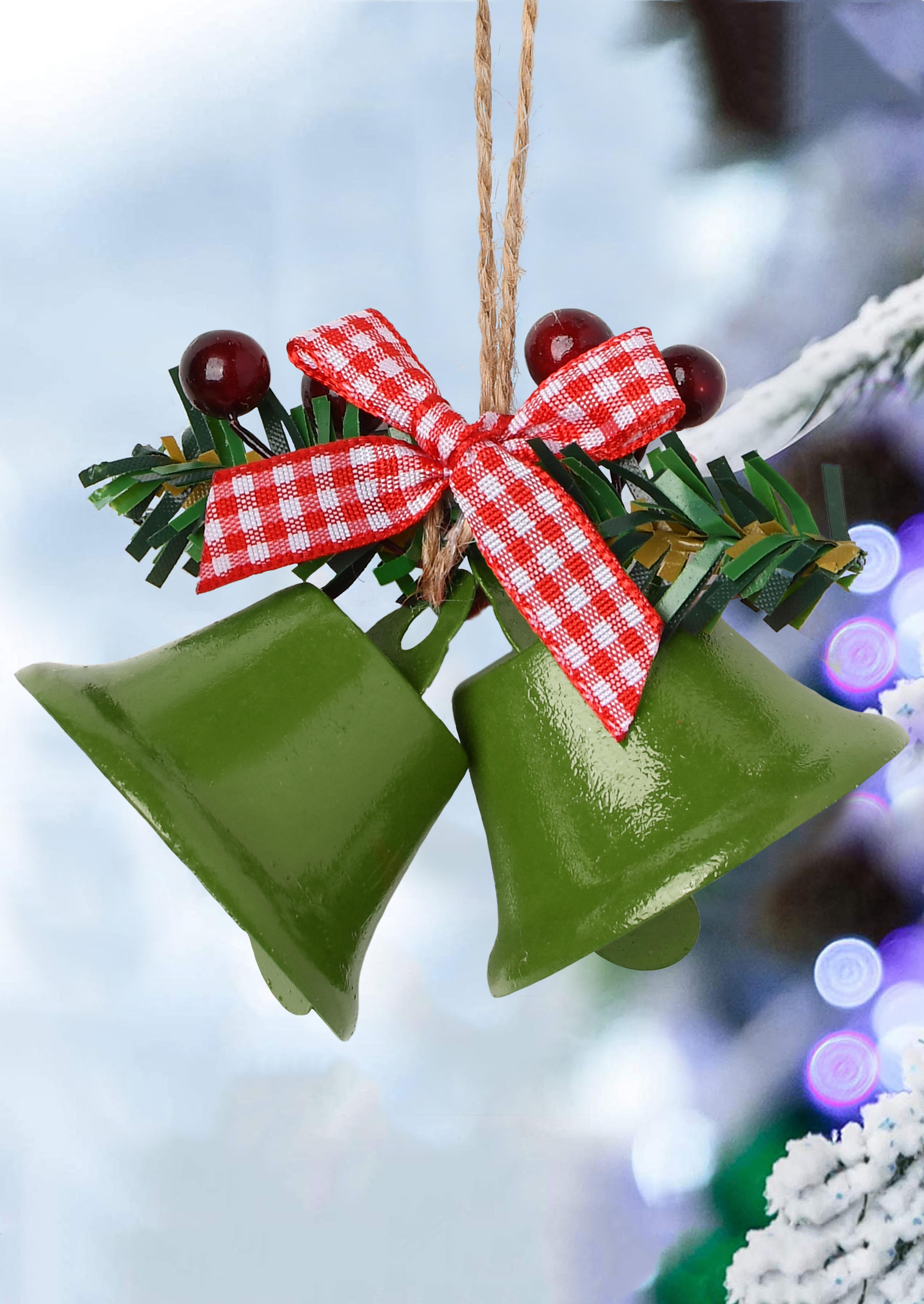 

Christmas Decoration Christmas Plaid Bell Hanging Ornament in Green. Size