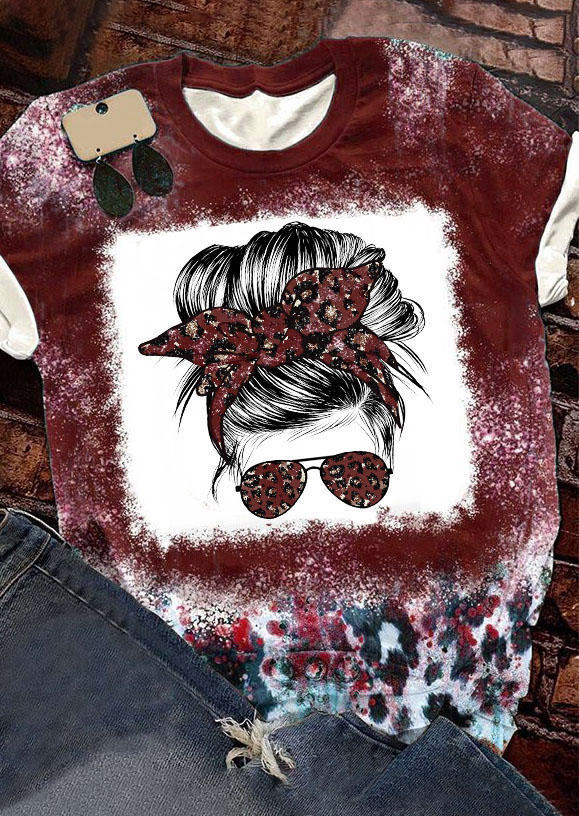 T-shirts Tees Leopard Glasses Bleached T-Shirt Tee in Red. Size: L,M