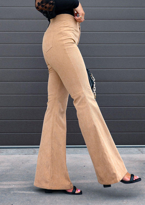 

Pants Corduroy Pocket Button Wide Leg Pants in Khaki. Size