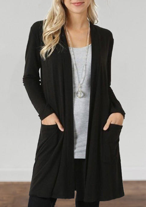 

Cardigans Pocket Long Sleeve Open Front Cardigan in Black. Size: M