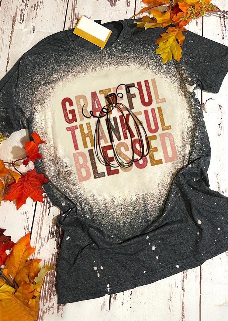 T-shirts Tees Grateful Thankful Blessed Pumpkin T-Shirt Tee - Dark Grey in Gray. Size: L,M,S,XL
