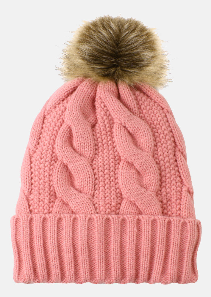 

Hats Crocheted Warm Knitted Hairball Beanie Hat in Pink. Size