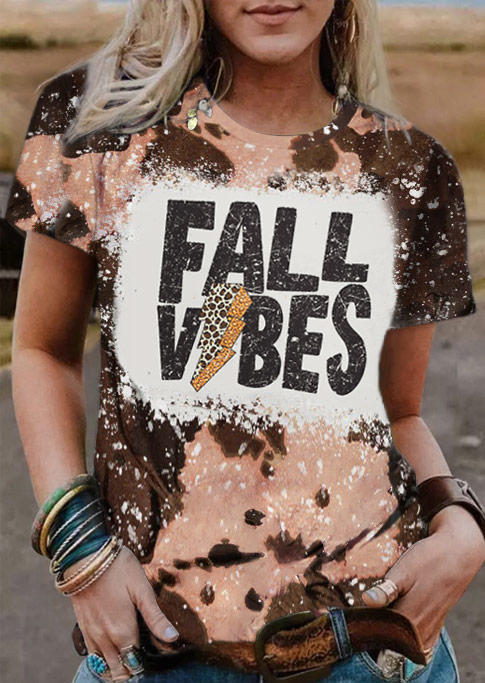 Fall Vibes Cow Leopard Bleached T-Shirt Tee