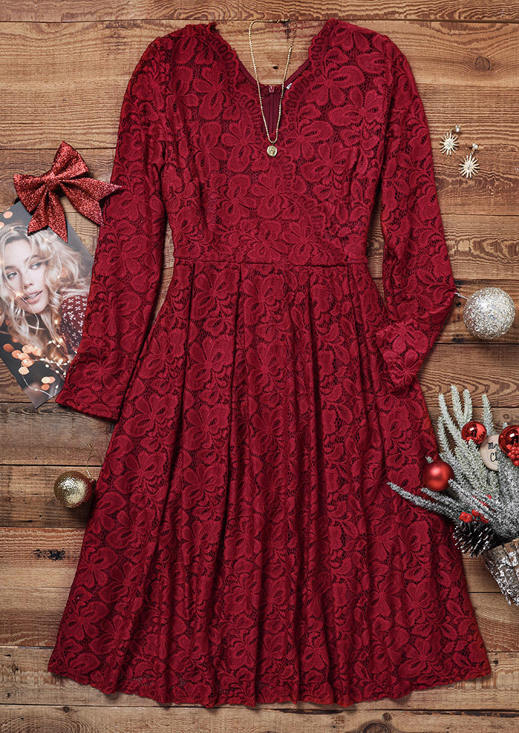 

Mini Dresses Lace Wrap Long Sleeve Mini Dress - Burgundy in Red. Size: L