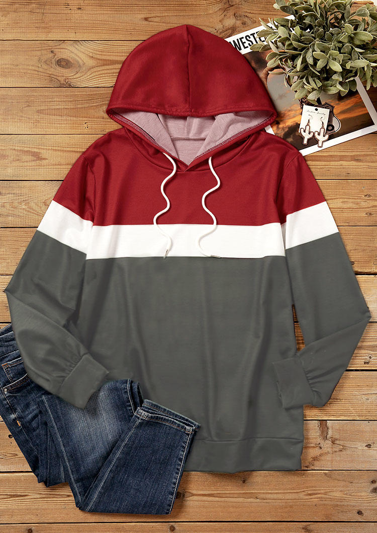 

Hoodies Color Block Long Sleeve Hoodie in Multicolor. Size