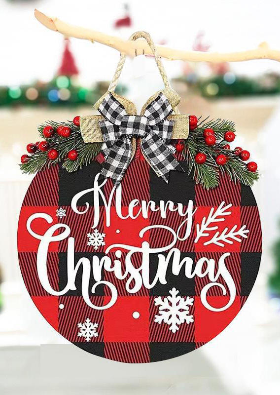 

Christmas Decoration Merry Christmas Snowflake Plaid Ornament in Red. Size