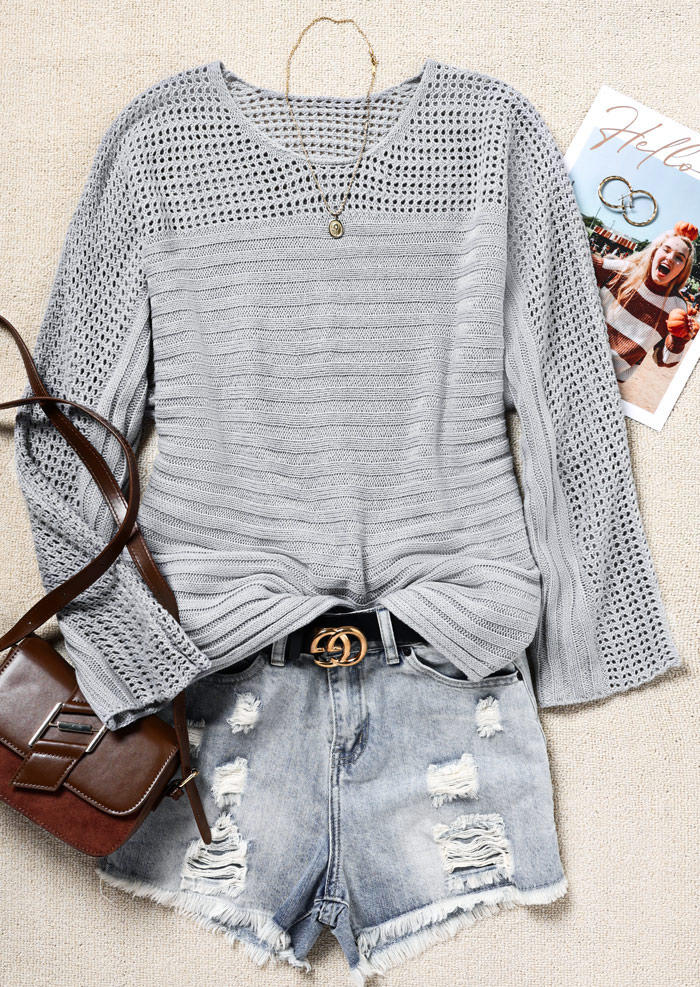 

Sweaters Hollow Out Long Sleeve Sweater in Gray. Size