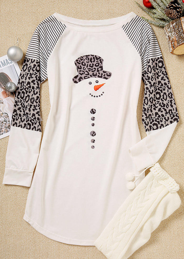 

Sweatshirt Dresses Christmas Snowman Striped Leopard Sweatshirt Dress in White. Size