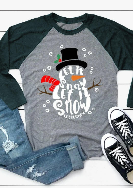 T-shirts Tees Christmas Let It Snow Snowman T-Shirt Tee in Gray. Size: M,S