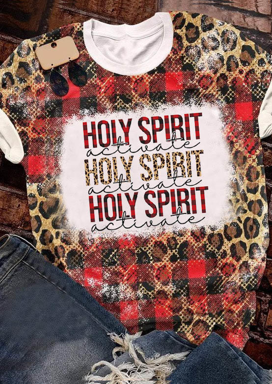 

T-shirts Tees Holy Spirit Activate Leopard Plaid Bleached T-Shirt Tee in Red. Size: L,M,,XL