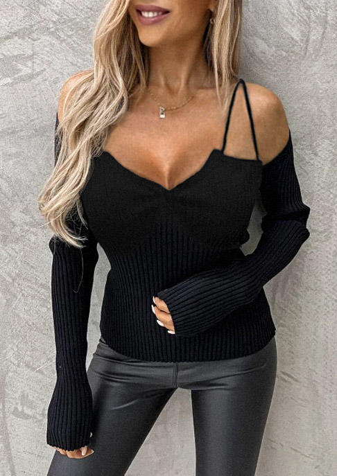 Hollow Out Cold Shoulder Blouse - Black