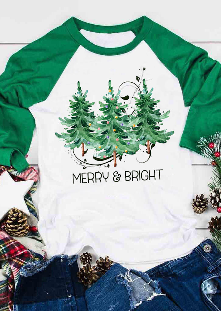 Christmas Merry & Bright Tree T-Shirt Tee - Green