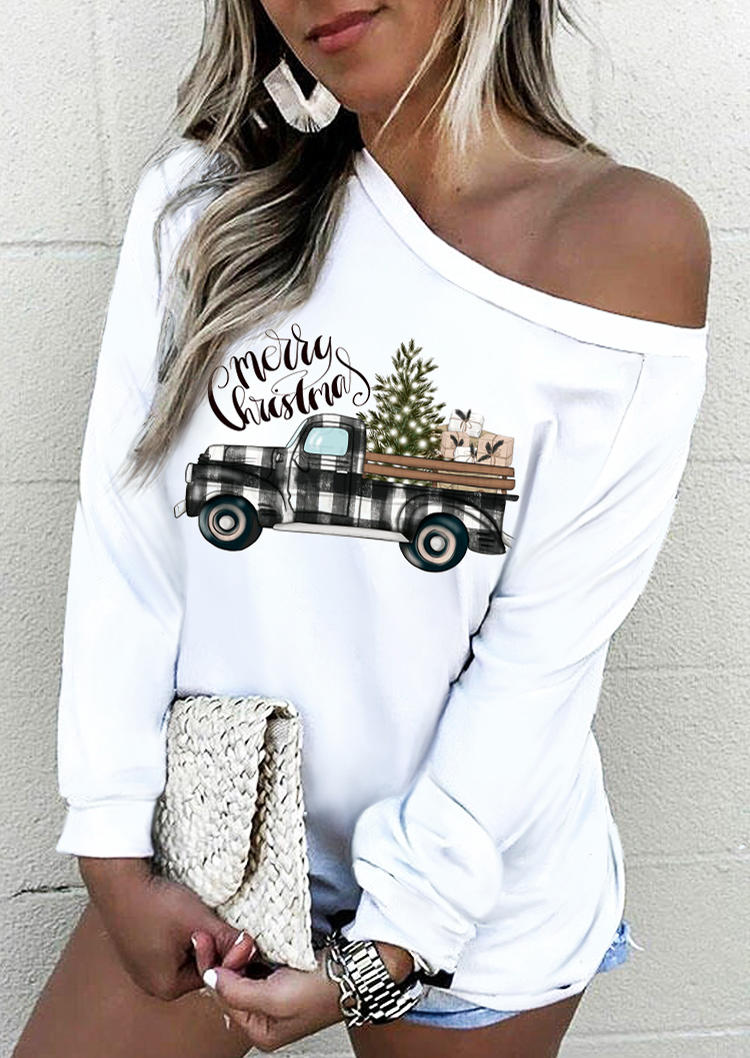 

Sweatshirts Merry Christmas Plaid Truck Pullover Sweatshirt in White. Size
