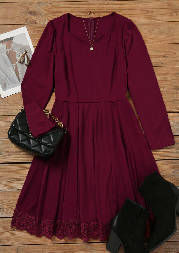 

Mini Dresses Lace Splicing Zipper Mini Dress - Burgundy in Red. Size: L,M,,XL