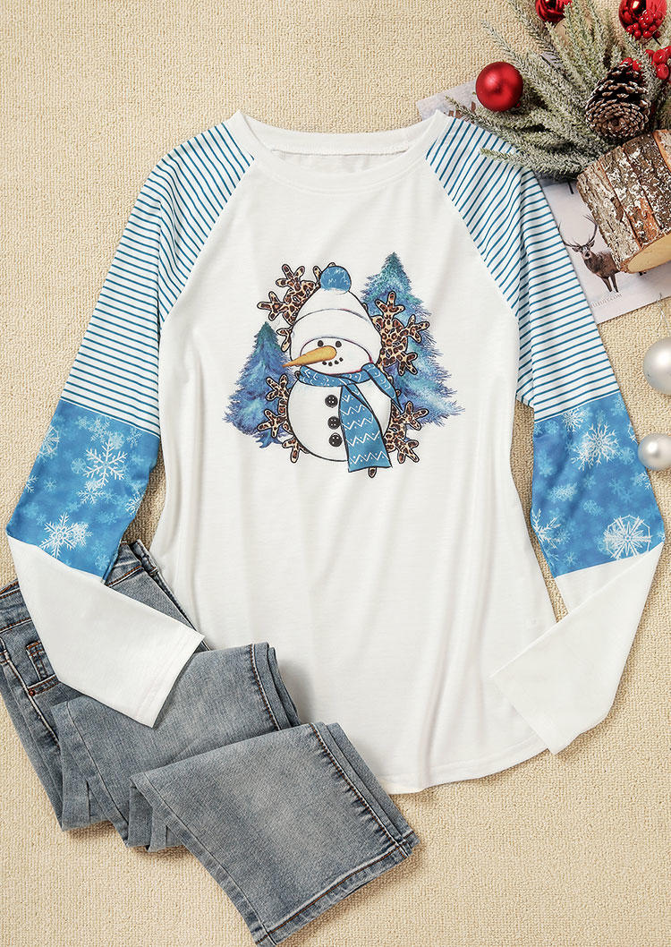 

T-shirts Tees Christmas Snowman Snowflake Striped Leopard T-Shirt Tee in White. Size: 2XL,3XL