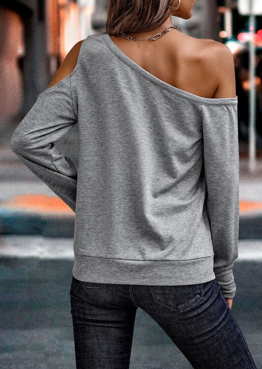 

Blouses Thumbhole Cold Shoulder Slash Neck Blouse in Gray. Size