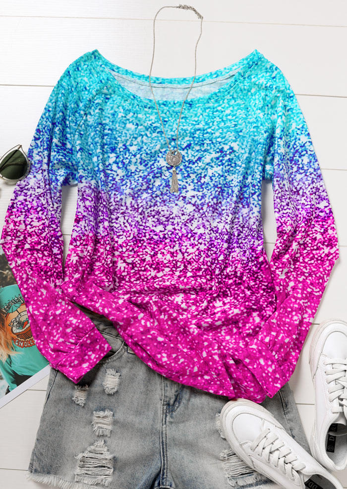 

Blouses Gradient Glitter Long Sleeve Blouse in Multicolor. Size