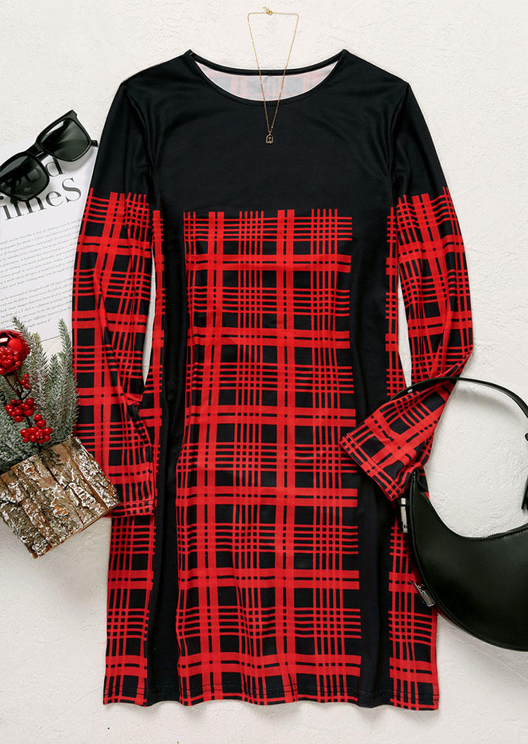 

Bodycon Dresses Buffalo Plaid Long Sleeve Bodycon Dress in Red. Size