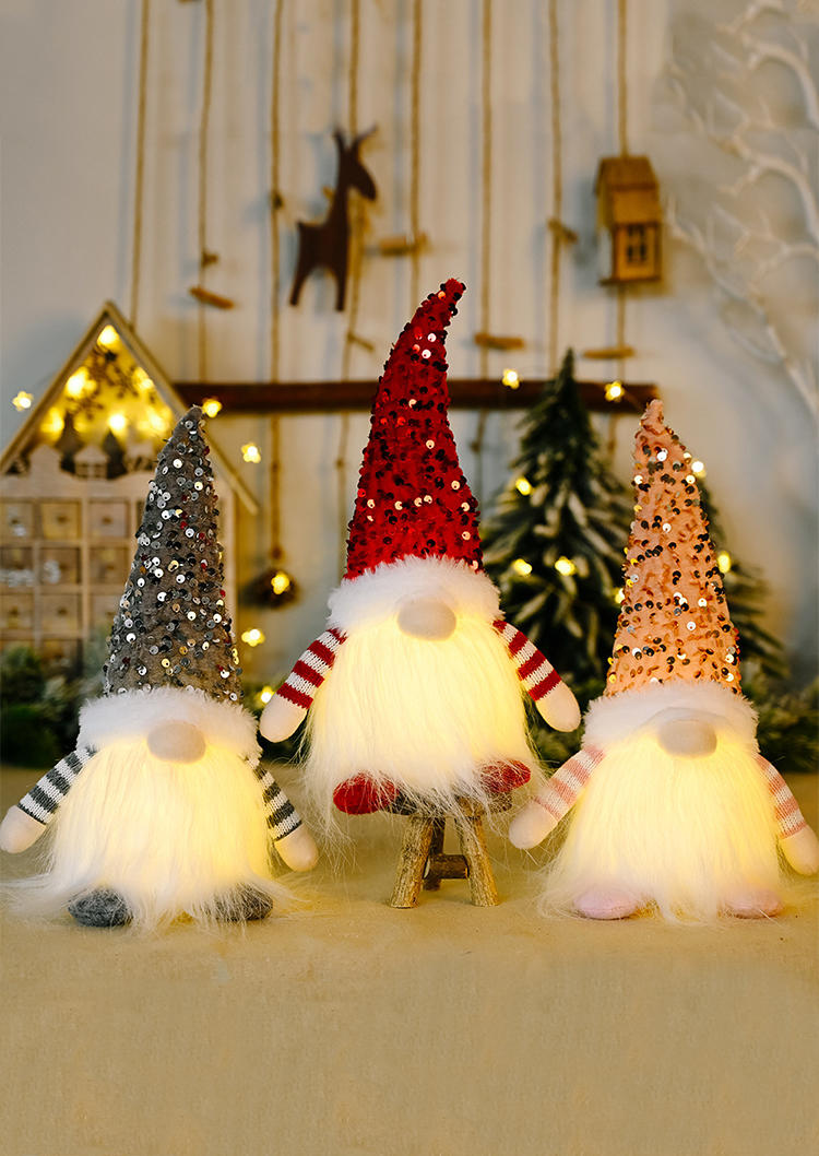 

Christmas Decoration Christmas Gnome Striped Ornament without Battery in Pink. Size