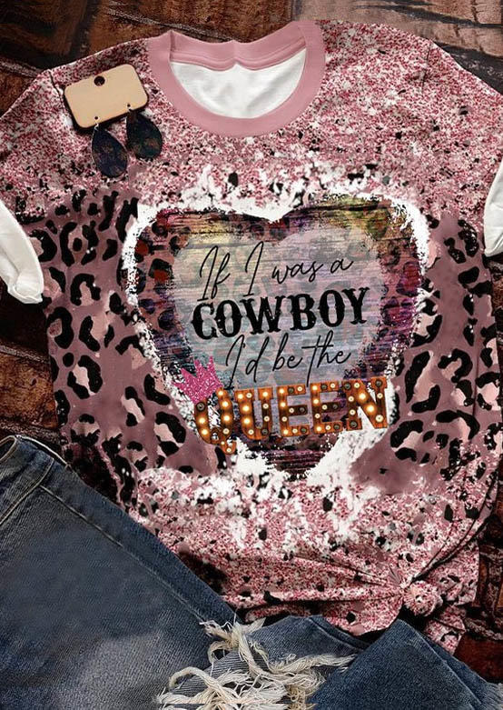 

T-shirts Tees If I Way A Cowboy I'd Be The Queen Leopard Glitter T-Shirt Tee in Multicolor. Size