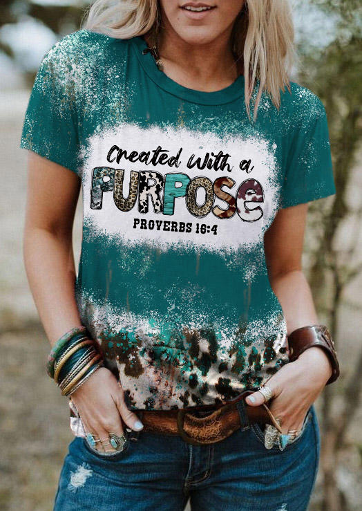 Created With A Purpose Proyerbs Leopard Cow T-Shirt Tee  - Cyan