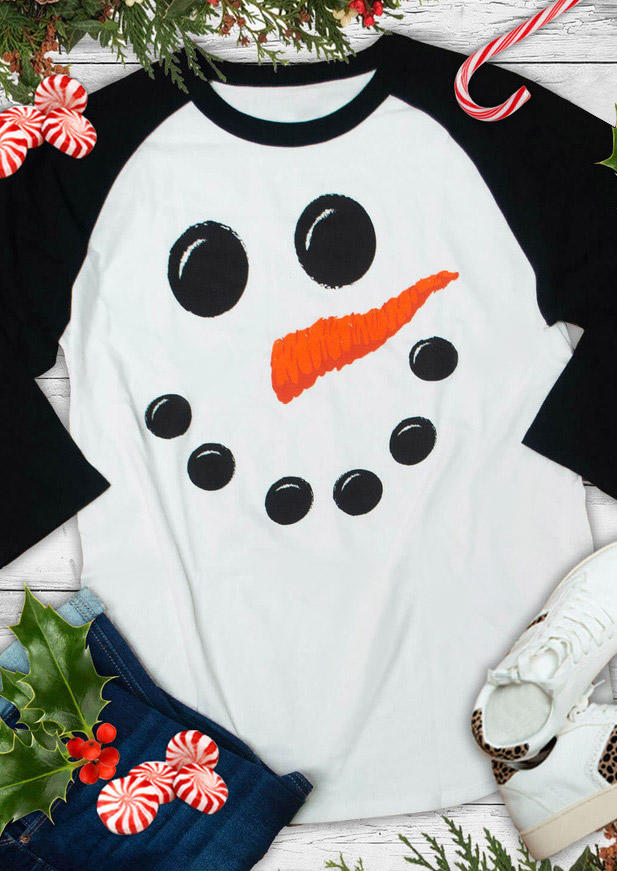 Christmas Snowman O-Neck T-Shirt Tee - Black