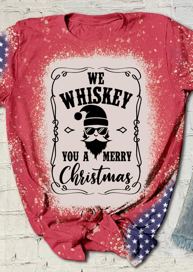 

T-shirts Tees We Whiskey You A Merry Christmas Bleached T-Shirt Tee in Red. Size