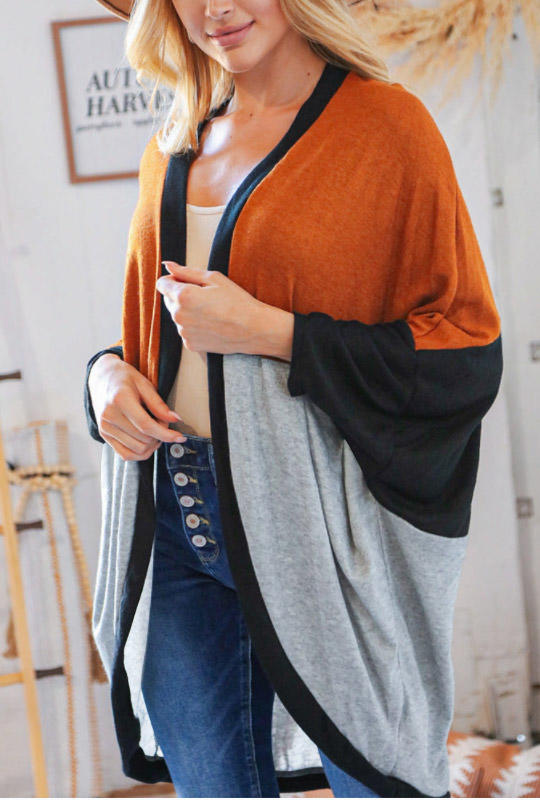 

Cardigans Color Block Batwing Sleeve Open Front Cardigan in Multicolor. Size: L,M