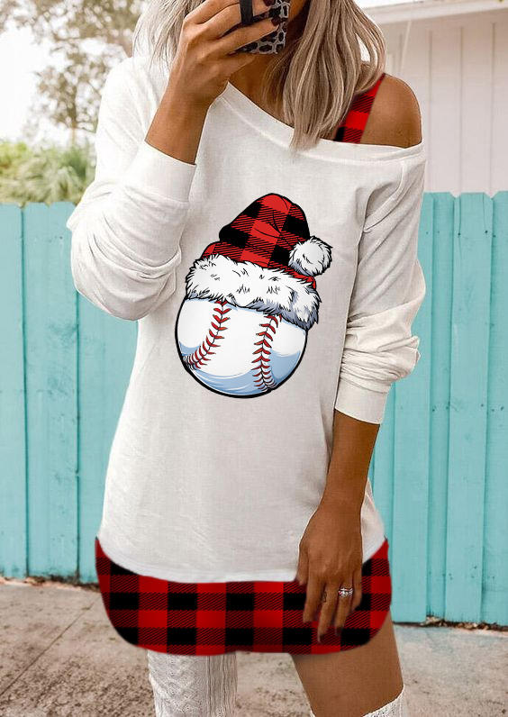 

Mini Dresses Christmas Hat Baseball Plaid Mini Dress in White. Size: L,M,,XL
