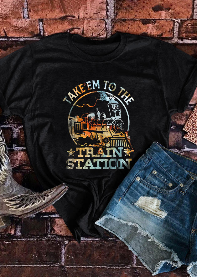 Take'em To The Train Station O-Neck T-Shirt Tee  - Black