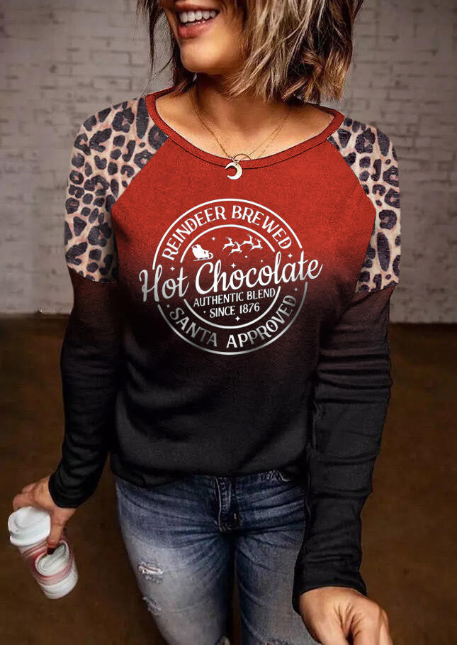 T-shirts Tees Christmas Hot Chocolate Gradient Leopard T-Shirt Tee in Multicolor. Size: L,M,S,XL