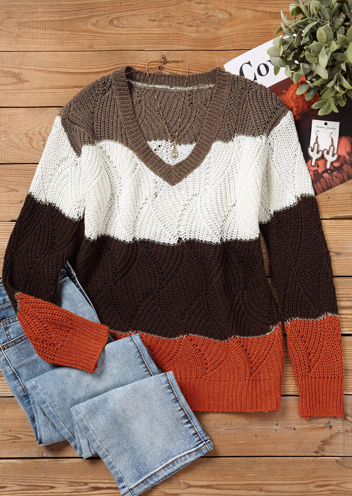 Sweaters Color Block Long Sleeve Sweater in Multicolor. Size: L,M,XL