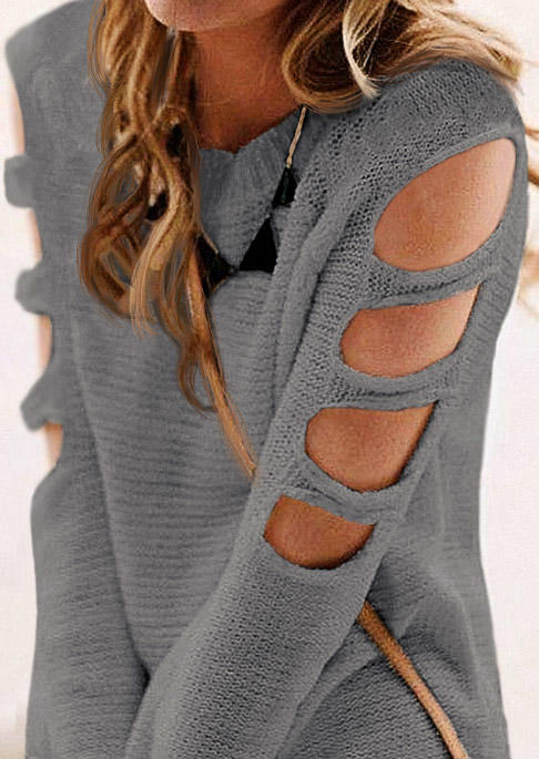 

Sweaters Hollow Out Long Sleeve O-Neck Sweater in Gray. Size: L,M