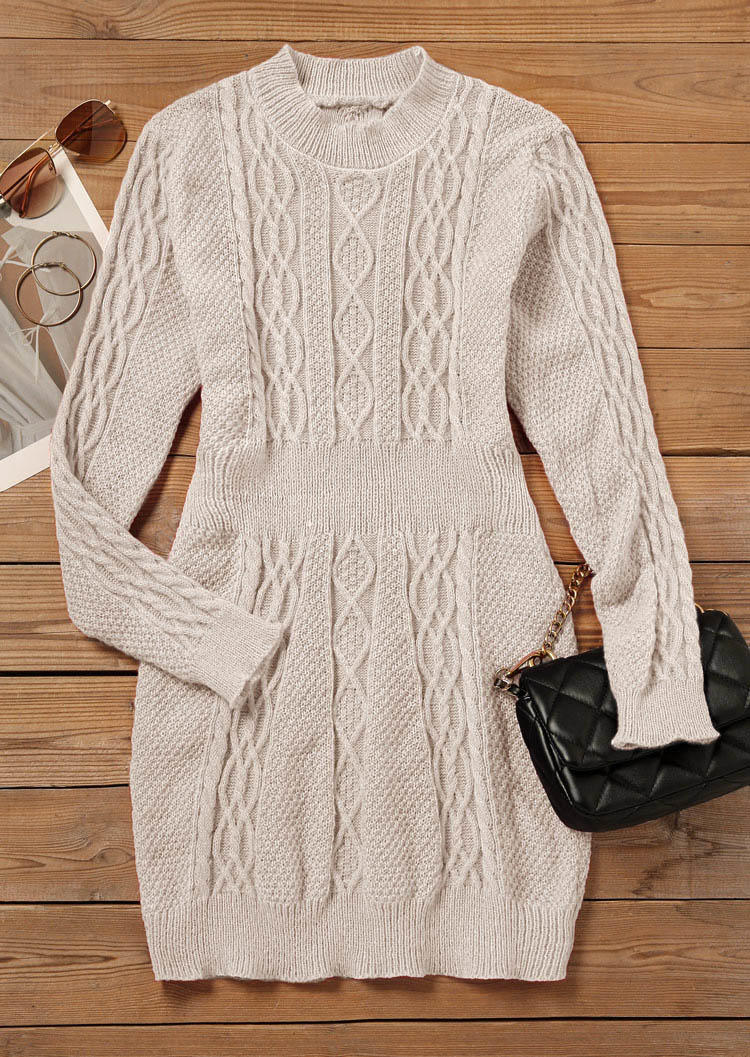 

Sweater Dresses Crocheted Knitted Sweater Dress - Beige in White. Size: L,M,,XL