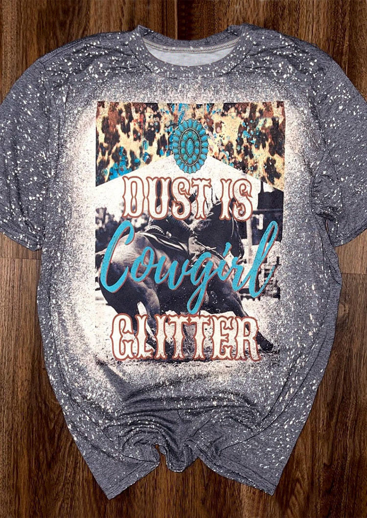 

T-shirts Tees Dust Is Cowgirl Glitter Turquoise Bleached T-Shirt Tee in Multicolor. Size