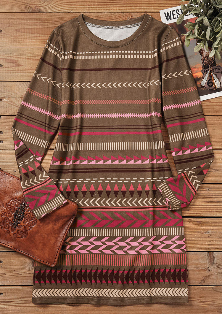 

Mini Dresses Ethnic Arrow Geometric Mini Dress in Brown. Size: L
