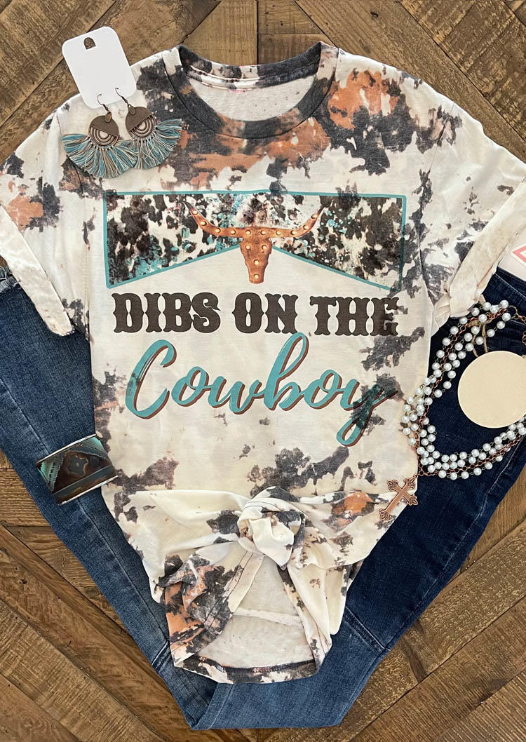 T-shirts Tees Dibs On The Cowboy Steer Skull Bleached T-Shirt Tee in Multicolor. Size: XL
