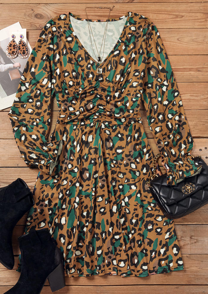 

Mini Dresses Leopard Ruffled V-Neck Mini Dress in Multicolor. Size